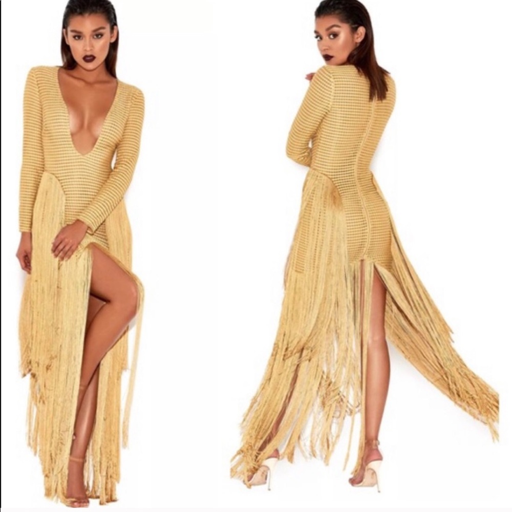 HOUSE OF CB 'DAKOTA' GOLD FRINGE DRESS